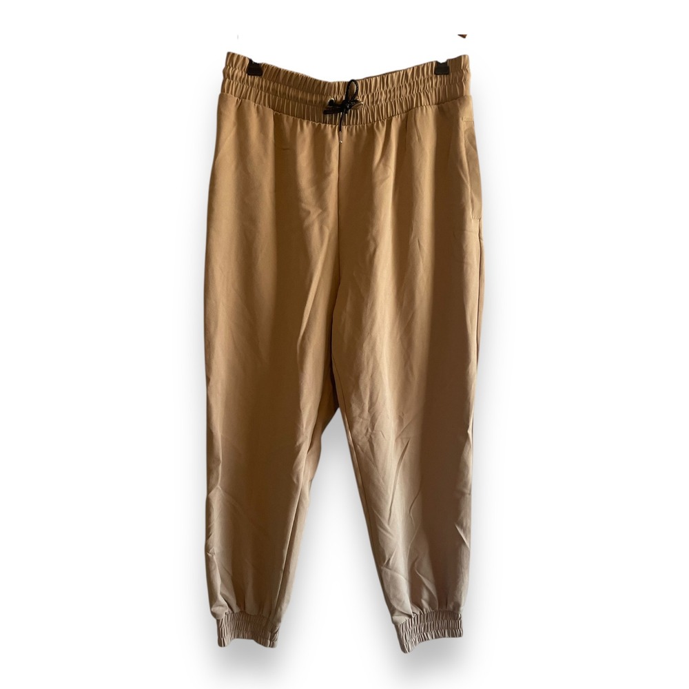 Zara Womens Tan Drawstring Elastic Waist Jogger Pants Size Large NEW